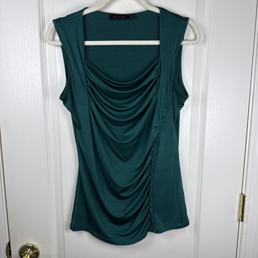 The Limited Emerald Green Sleeveless Ruched Top M Going Out Sleek Blouse
